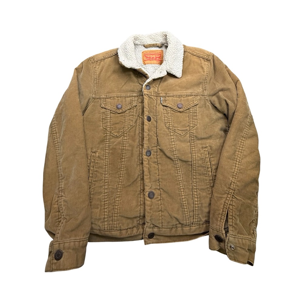 Levis Sherpa Trucker Jacket Mens Small Tan Corduroy Cotton Western